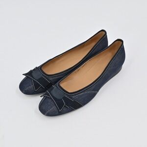 Salvatore Ferragamo Denim Ballet Flats Womens Size 6.5 Blue Bow Detail Old Money